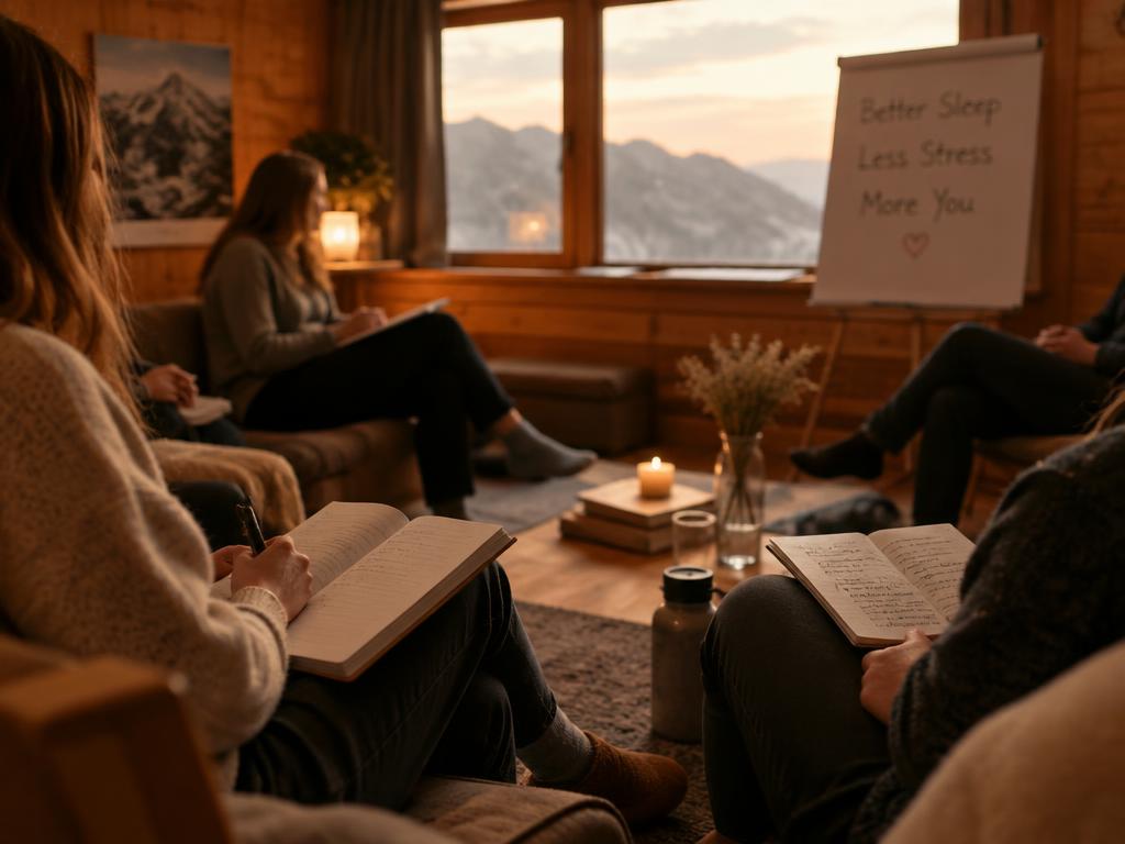A small group at a calm evening workshop in an alpine room